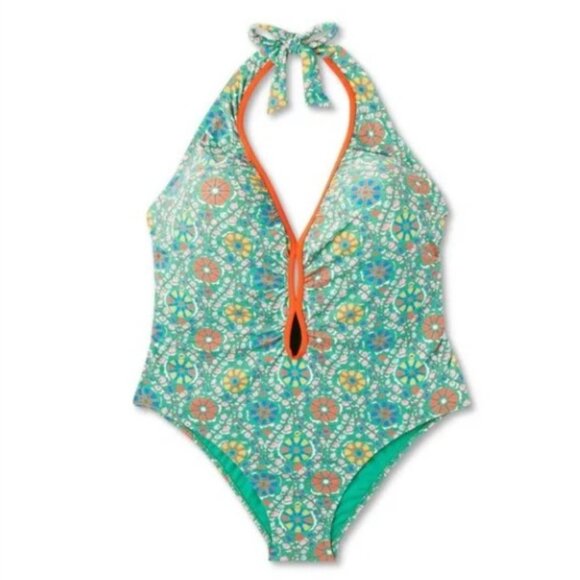 NWT RHODE Zinnia Floral Print Halter High-Leg Cheeky Swimsuit - Picture 1 of 7